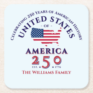 Amerikanska 250 patriotiska familjen Photo Keepsak Underlägg Papper Kvadrat