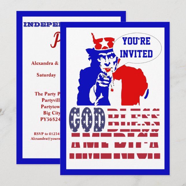 Amerikanska 4 juli inbjudningar (Fram/baksida)