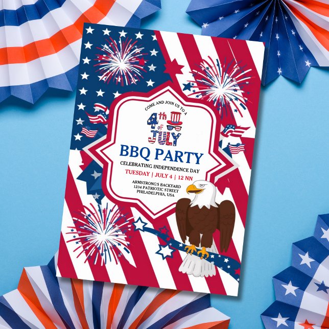 Amerikanska ageln 4:e juli Independence day Party Inbjudningar (American Eagle 4th of July Independence Day Party Invitation)