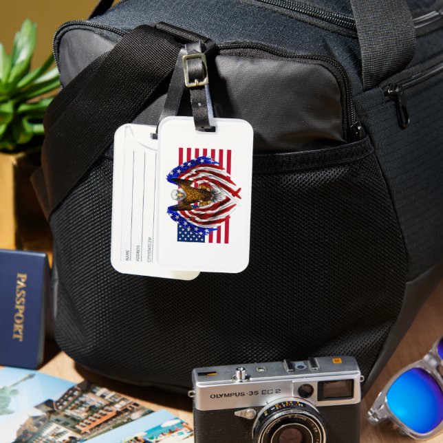 Amerikanska ageln på den amerikanska flagga bagagebricka (Framsida & Baksida)