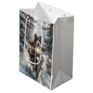 Amerikanska Akita Hund Riding Motorcle Jul