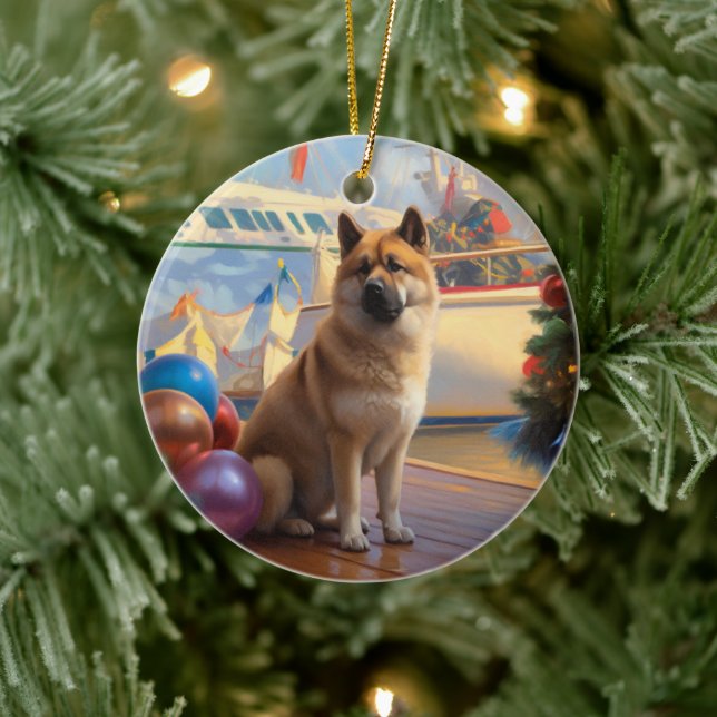 Amerikanska Akita-julkryssningen: Pawsome Helgdag Julgransprydnad Keramik (Träd)