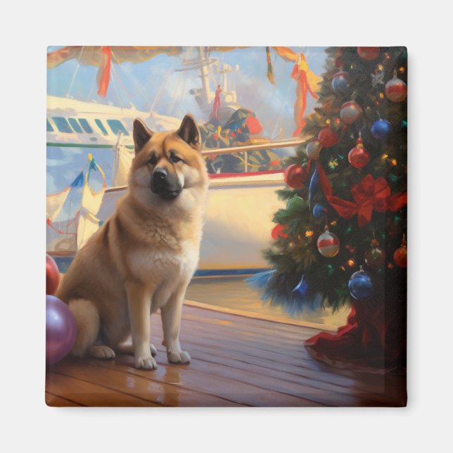 Amerikanska Akita-julkryssningen: Pawsome Helgdag Magnet (Framsidan)