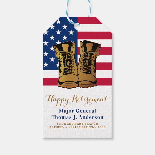 Amerikanska amerikanska Flagga Boots Pension Party Presentetikett (Framsidan)