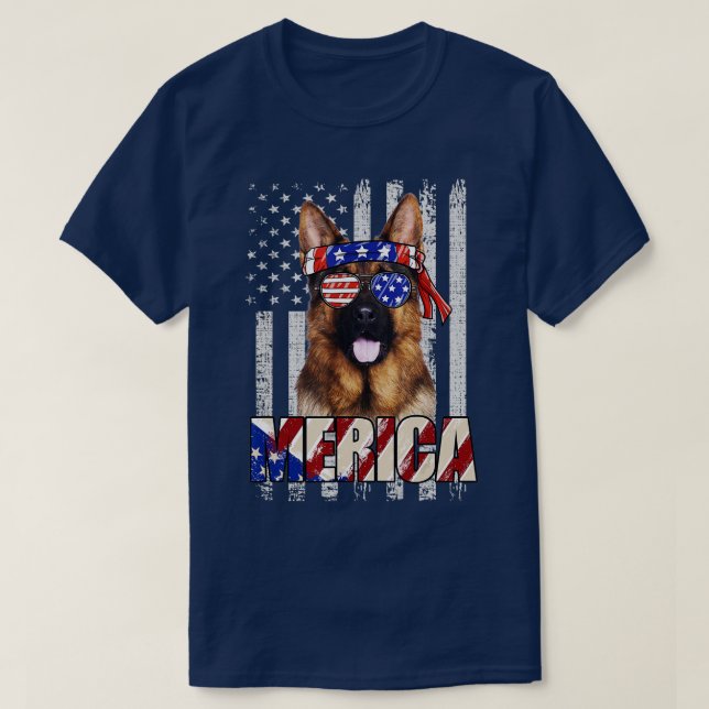 Amerikanska amerikanska Flagga German Shepherd Pat T Shirt (Design framsida)