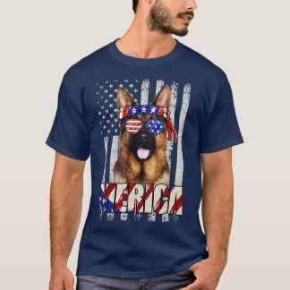 Amerikanska amerikanska Flagga German Shepherd Pat T Shirt