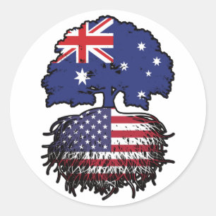 Amerikanska Australien Australien Träd Roots Flagg Runt Klistermärke