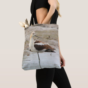 Amerikanska Avocet Wading Bird vid stranden Tygkasse