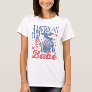 Amerikanska Babe Cowgirl i Hat 4 juli Patriotic T Shirt