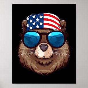 Amerikanska bäver med USA flagga Independence day Poster