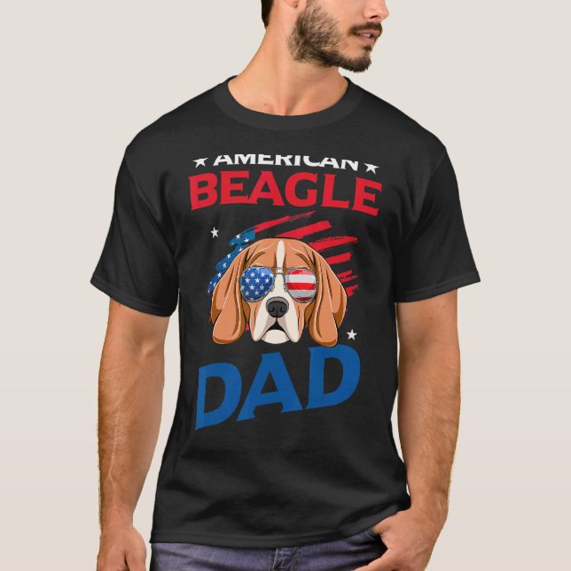 Amerikanska Beagle Pappa USA flagga Patriotic 4:e  T Shirt (Framsida)