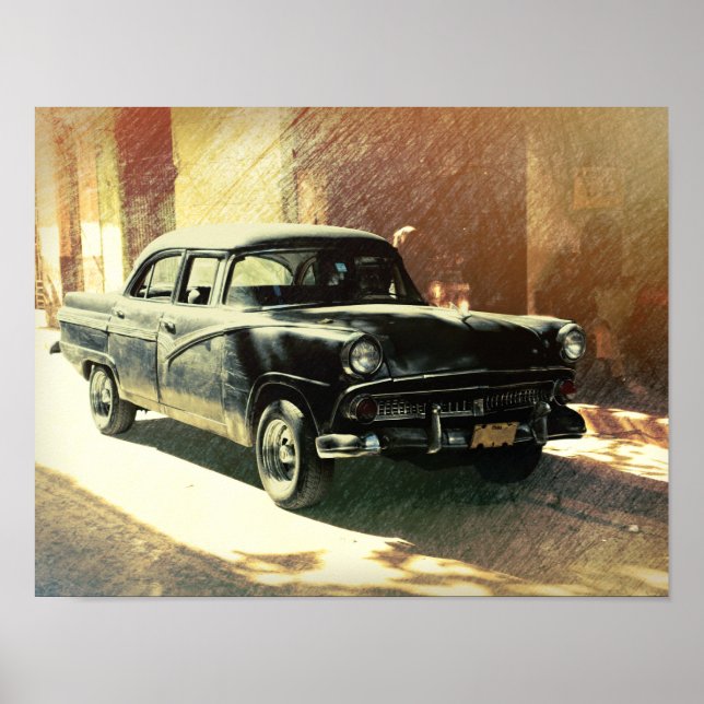Amerikanska bilar i Havanna, Kuba poster (Framsidan)