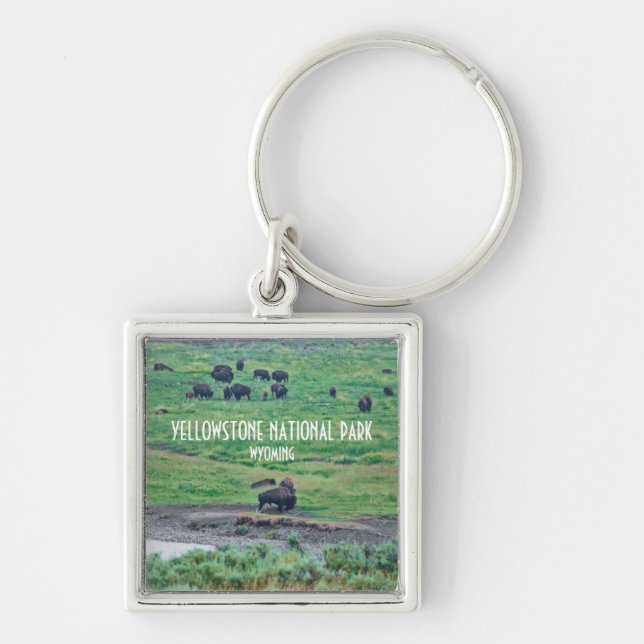 Amerikanska bison fyrkantig silverfärgad nyckelring (Framsidan)