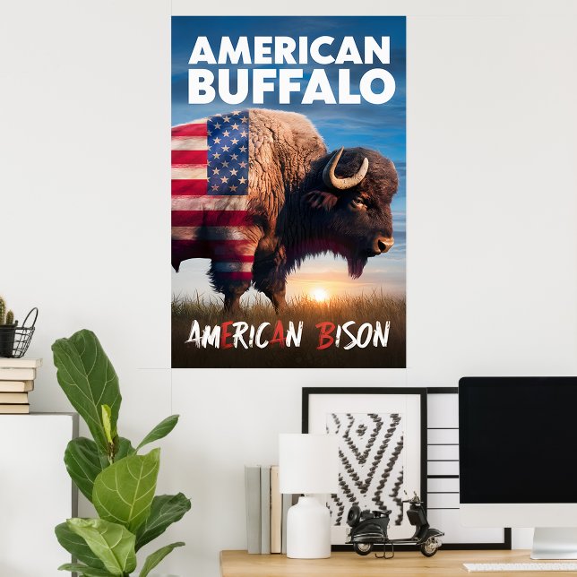 Amerikanska bison står i fält poster (Hemmakontoret)