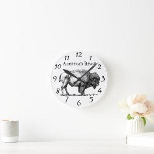 Amerikanska Buffalo Bison wood ram Rund Klocka