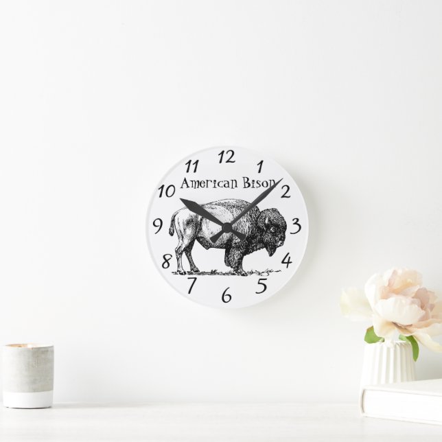 Amerikanska Buffalo Bison wood ram Rund Klocka (Hem)
