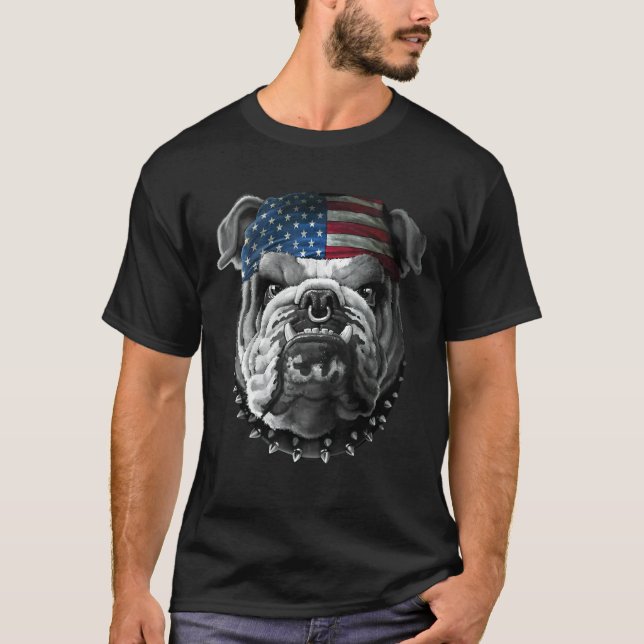 Amerikanska Bulldog Kärlek Amerikanska Flagga T Shirt (Framsida)