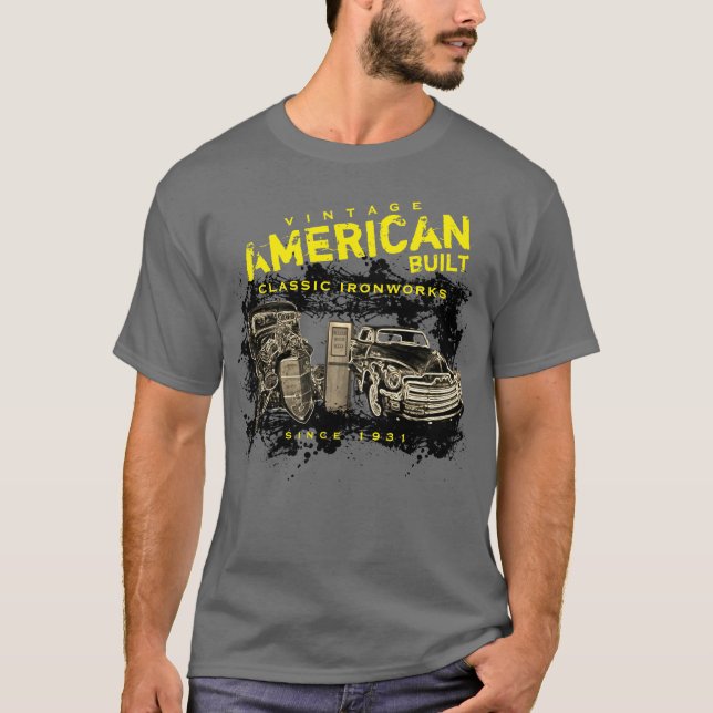 Amerikanska Byggt klassiska ironworks valfri Namn  T Shirt (Framsida)