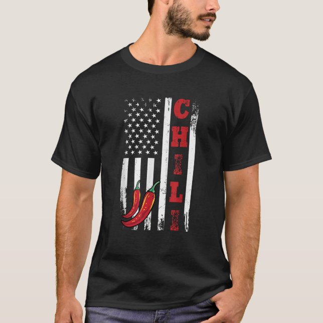 Amerikanska Chili USA flagga spicy Red pepper 4:e  T Shirt (Framsida)