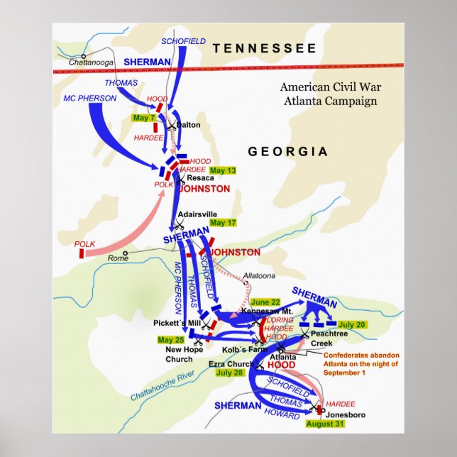 Amerikanska civila Krig Atlanta Kampanj 1864 Poster (Framsidan)