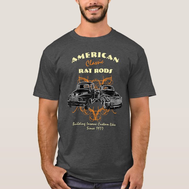 Amerikanska Classic Råtta Rods Inš Rides Lastbilar T Shirt (Framsida)
