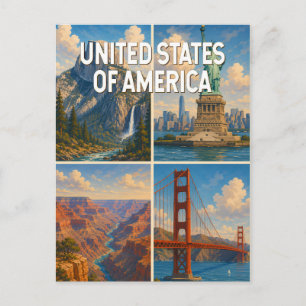Amerikanska Collage Illustration Resa Konst Vykort