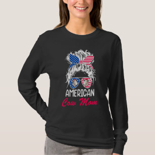 Amerikanska Cow Mamma Messy Hair i Bun Bandana Sun T Shirt