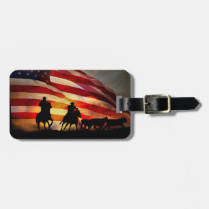 Amerikanska Cowboys Horses and Steer Bagagebricka
