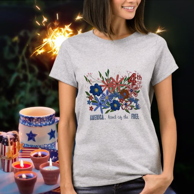 Amerikanska delstaten Fria Blommigten Patriotic T Shirt (America Land of the Free Floral Patriotic T-Shirt)