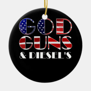 Amerikanska Diesel Lastbil Owners Gud Guns & Diese Julgransprydnad Keramik