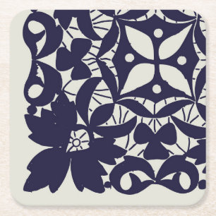 Amerikanska Doily & Snöre, 5Kant, Blue On Beige Pa Underlägg Papper Kvadrat