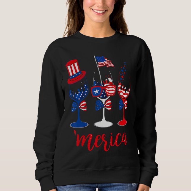 Amerikanska dricksglas i Vin 4:e juli T Shirt (Framsida)