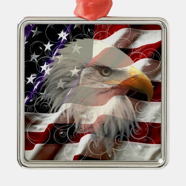 Amerikanska Eagle Flagga Square Ornament (Framsidan)