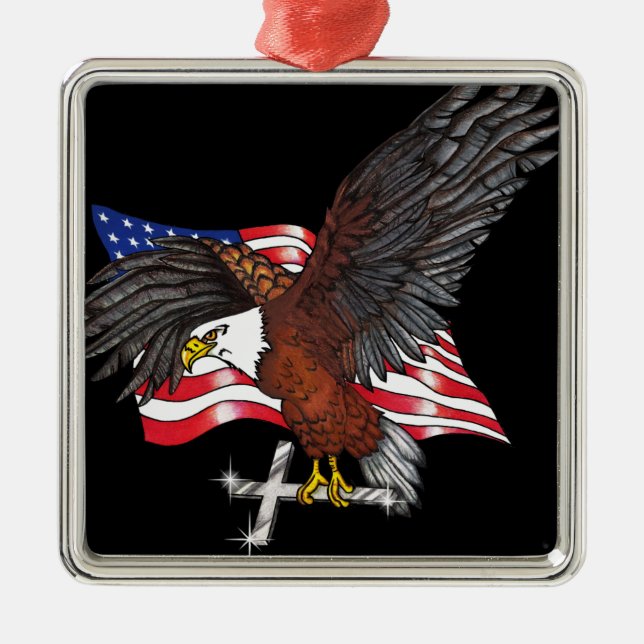Amerikanska Eagle med Kor Julgransprydnad Metall (Framsidan)