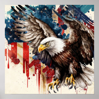 Amerikanska Eagle med USA flagga designad Poster