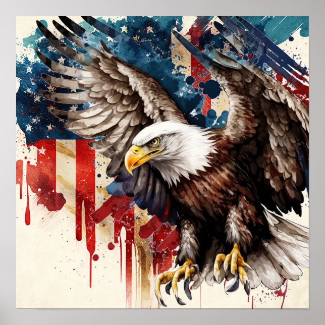 Amerikanska Eagle med USA flagga designad Poster (Framsidan)