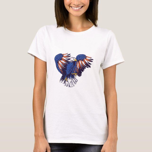 Amerikanska Eagle med USA flagga Färg T Shirt (Framsida)