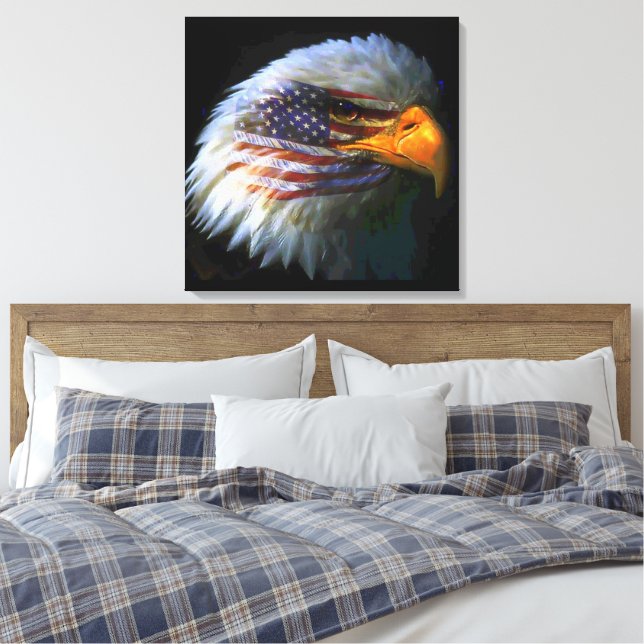 Amerikanska Eagle och amerikanska Flagga Canvastryck (Insitu (sovrum))