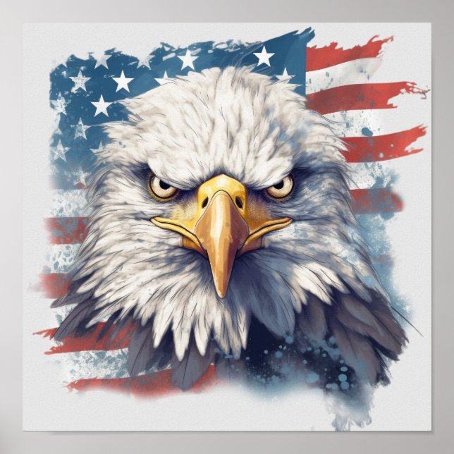 Amerikanska Eagle på amerikansk flagga Poster (Framsidan)