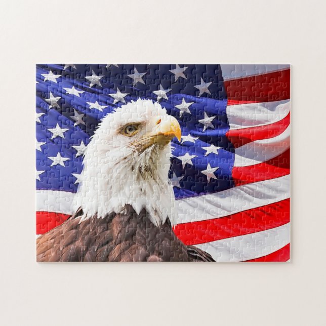 Amerikanska Eagle på Flagga Pussel (Horisontell)