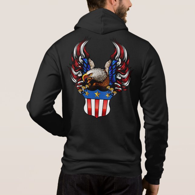 Amerikanska Eagle, Red White & Blue, Patriot, Hood T Shirt (Baksida)