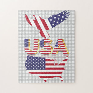 Amerikanska Eagle USA flagga Karta Pussel