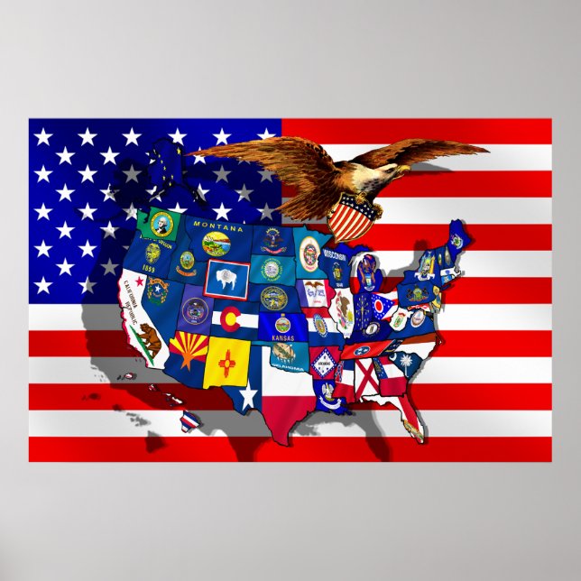 Amerikanska Eagle USA flagga USA Statlig flagga ka Poster (Framsidan)