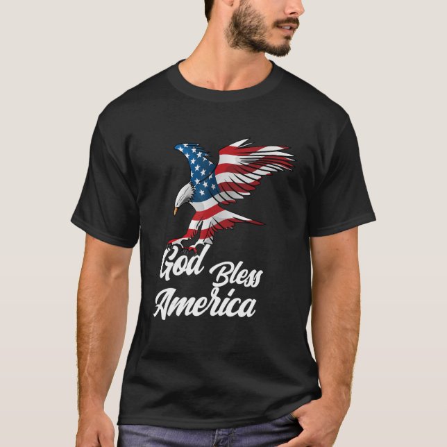 Amerikanska Eagle Välsigna dig Amerika T Shirt (Framsida)