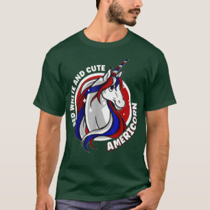 Amerikanska enhörnet 4 juli Röd vit och Cute Am T Shirt