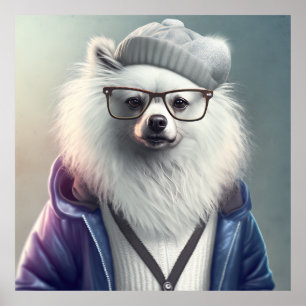 Amerikanska eskimo Hipster-Hund Poster