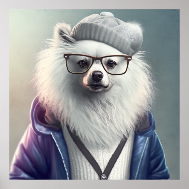 Amerikanska eskimo Hipster-Hund Poster (Framsidan)