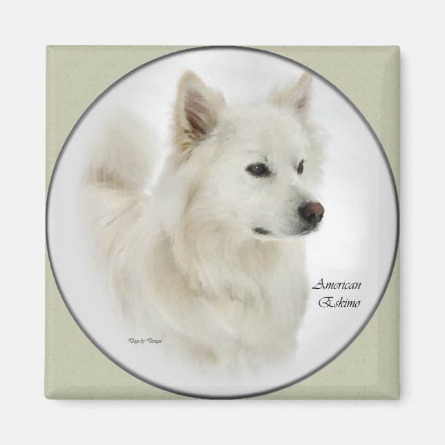 Amerikanska eskimo Hund Art-presenter Magnet (Framsidan)