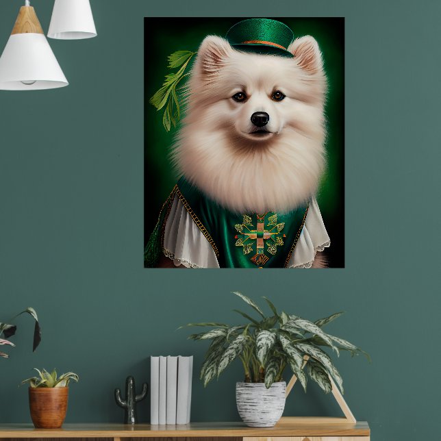 Amerikanska eskimo-hund i St. Patrick Dress Poster (Vardagsrum 1)