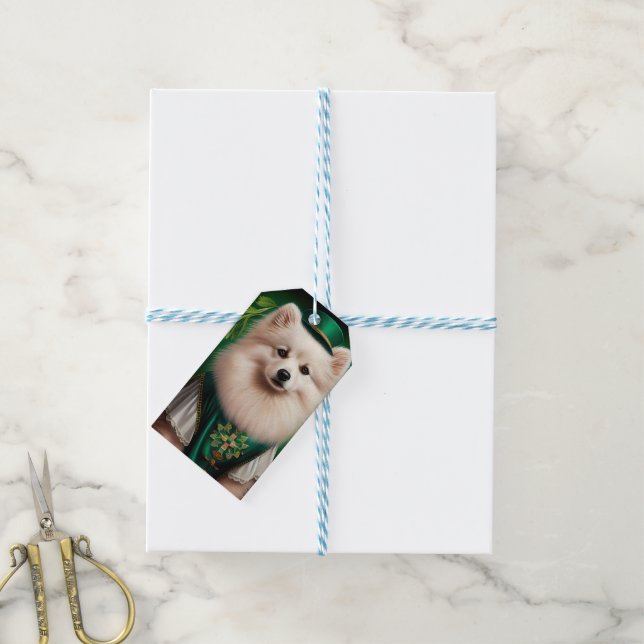 Amerikanska eskimo-hund i St. Patrick Dress Presentetikett (Med Snöre)